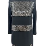 Gerard Darel  Sequin Shift‎ Dress Long Sleeve Black Silver Size 38 US 6 Photo 3