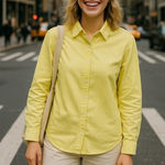 Lands' End Lands’ End Canvas Linen Shirt Preppy Quiet Luxury Y2K Minimal Button up Lemon Photo 0