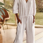 Velvet Large Dionne Linen Jumpsuit in Cement Pale Lavender Purple Photo 0