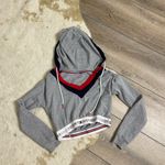 Tommy Hilfiger  cropped grey retro v-neck hoodie Photo 0