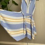 1. State  Linen Blend Midi Shirt Dress Medium Blue Striped Belted Coastal Hamptons Photo 4