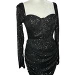 Hello Molly Black Sequin Posted Long Sleeve Ruched Party Cocktail Dress 6 Medium Photo 5