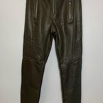 Topshop Faux Leather High Waist Zip Motorcycle Pants Pleather Olive Green Photo 3
