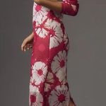 Anthropologie  Long-Sleeve Mock-Neck Mesh Printed Slim Midi Dress Pink XXS Retro Photo 1