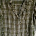 White Stag  L Olive White Cotton Plaid Shirt Top Photo 0