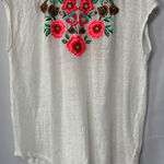 Sundance Women’s  Colored Floral Embroidered White Backless Sheer T-Shirt Sz XL Photo 0