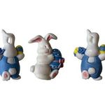 Vintage Pin Easter Bunnies Pastel Pink White Rabbit Holiday Brooch Plastic Photo 0