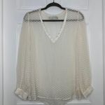 Beyond Vintage Swiss Dot V-Neck Long Sleeve Sheer Silk Top in White - Small Photo 6
