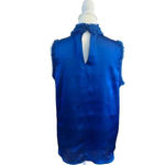 ZARA  womens blue sleeveless satin ruffled neck shirt size small Photo 5