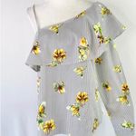 Lumière Floral Striped One Shoulder Long Sleeve Shirt Grey Multi Size S White Photo 1