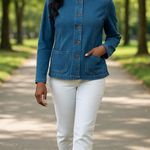 Orvis Vintage 90s clasic Blue Denim jeans Jacket blazer pockets button closure M Photo 0