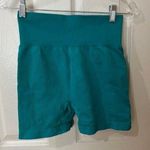 Green Ribbed High Waisted Biker Shorts Size L Photo 0
