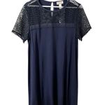 Loft NWT Outlet Crochet Floral Top Short Sleeve Mini Dress Navy Blue Size Medium Photo 2