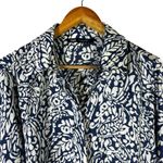ZARA  Blue White Abstract Floral Button Down Shirt Womens L European Coastal Photo 2