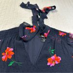 DKNY  Party Floral Navy and Pink Flower Bow neck Ruffle Sheer Sleeves Mini Dress Photo 12