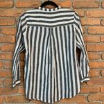 Lucky Brand  Striped Henley Button Front High Neck Cotton Roll‎ Tab Blouse Small Photo 3