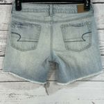American Eagle  SZ 29 Waist Boy Midi Jean Shorts Mid-Rise Distressed Raw Hem Blue Photo 3