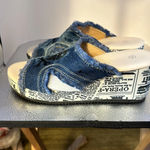 Wish denim sandals. With the skull and cross embroidery black on them. Size. 11 Photo 3