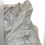 Loft Blue and White Striped Cotton Ruffle Shoulder Tie Neck Peplum Blouse Photo 4