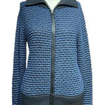 Vince Blue Black Leather Trim Wool Sweater Zip Jacket Black Blue Size XS Photo 0