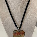 Art glass and copper large heart necklace on velvet rope w clasp Red Photo 3