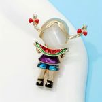 Cartoon Eating Watermelon Little Girl Enamel Brooch,‎ For Backpack Clothes Hats Gold Photo 4