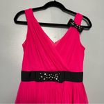 Kate Spade Chiffon Embellished Bow Midi Dress V Neck Hot Pink Women’s Size 2 Photo 2
