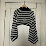 Striped Cropped Knit Long Sleeve Turtleneck | Size: M Gray Size M Photo 1