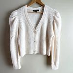 Marc New York  Puff Sleeve Cable Knit Semi-Crop Cardigan Sweater in Ivory, Large Photo 0