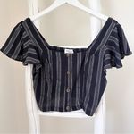 Sienna Sky Cropped Flutter Short Sleeve Navy Top SZ Small Photo 0