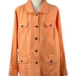 J. Jill Linen Trucker Jacket Orange Jean Style Long Sleeves Oversized Casual Size 1X Photo 0