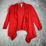 Chico's Sweater Womens Medium Orange Red Open Front Cardigan Ruffle Feminine Photo 1