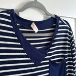 Hailey & Co. Women's S Long Sleeve V Neck Pocket Tee Blue White Stripe Nautical Photo 1