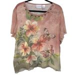 Rose Pink Floral Butterfly Fairy Top Beaded Silky Garden Summer Alfred Dunner XL Photo 0