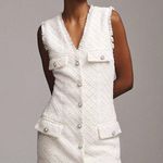 Anthropologie  BHLDN Ella V-Neck Pearl Tweed Mini Dress in White Size Medium Photo 0