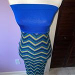 Bebe NEW Size M Tropical Zig Zag Maxi Dress Strapless Babydoll Chevron Knit Blue Photo 1