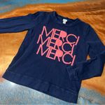 J.Crew Merci pink Graphic Crewneck Sweatshirt Navy Blue XS 100% cotton Photo 0
