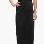 La Femme Column Gown Women's 6 Black Surplice Off the Shoulder Cap Sleeve Maxi Photo 0