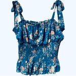 Natural Life NWT  Blue /‎ Pink Floral Tie Strap Smocked Crop Tank Top Medium Photo 2