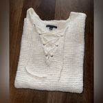 American Eagle Outfitters Cream Lace-Up Sweater Photo 0