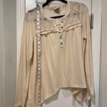 Knox Rose  Size M Cream Waffle Knit Lace Long Sleeve Henley Top Tunic Shirt Photo 10