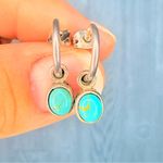 Turquoise tone oval gem dangle earrings in silver tone set Jewlery accessories Blue Photo 1