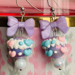 Pastel hear Earrings with Bows Purple Photo 0