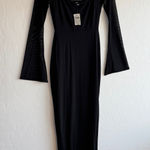 Windsor NWT  M Black Mesh Bell Sleeve Maxi Dress Square Neck Slit Formal Gown Y2K Photo 0