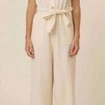 FRNCH  Paris Laurena Cotton Gauze Jumpsuit Button Tie Belt Wide Leg V Lagenlook Photo 0