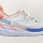 Hoka Clifton 8 Peach And Purple Tennis Shoes Photo 0