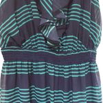 Faded Glory  2X Blue Green Stripe Ruffle Front Ruched Waist Maxi Dress Preppy Photo 3