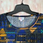 LuLaRoe  Julia Blue Geometric Print Elbow Sleeve Midi Dress Photo 2