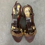 Audrey Brooke  9.5 Shakes Brown Gold Weave Espadrille Platform Wedge Sandals Photo 6