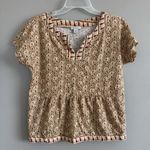 Sundance  100% Cotton Peplum Blouse Women’s Size S Yellow Red Top Shirt V-neck Photo 6